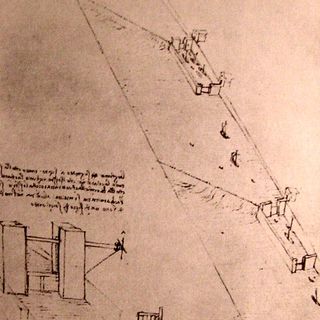 A drawing of river boat locks by Leonardo DaVinci, circa 1500.